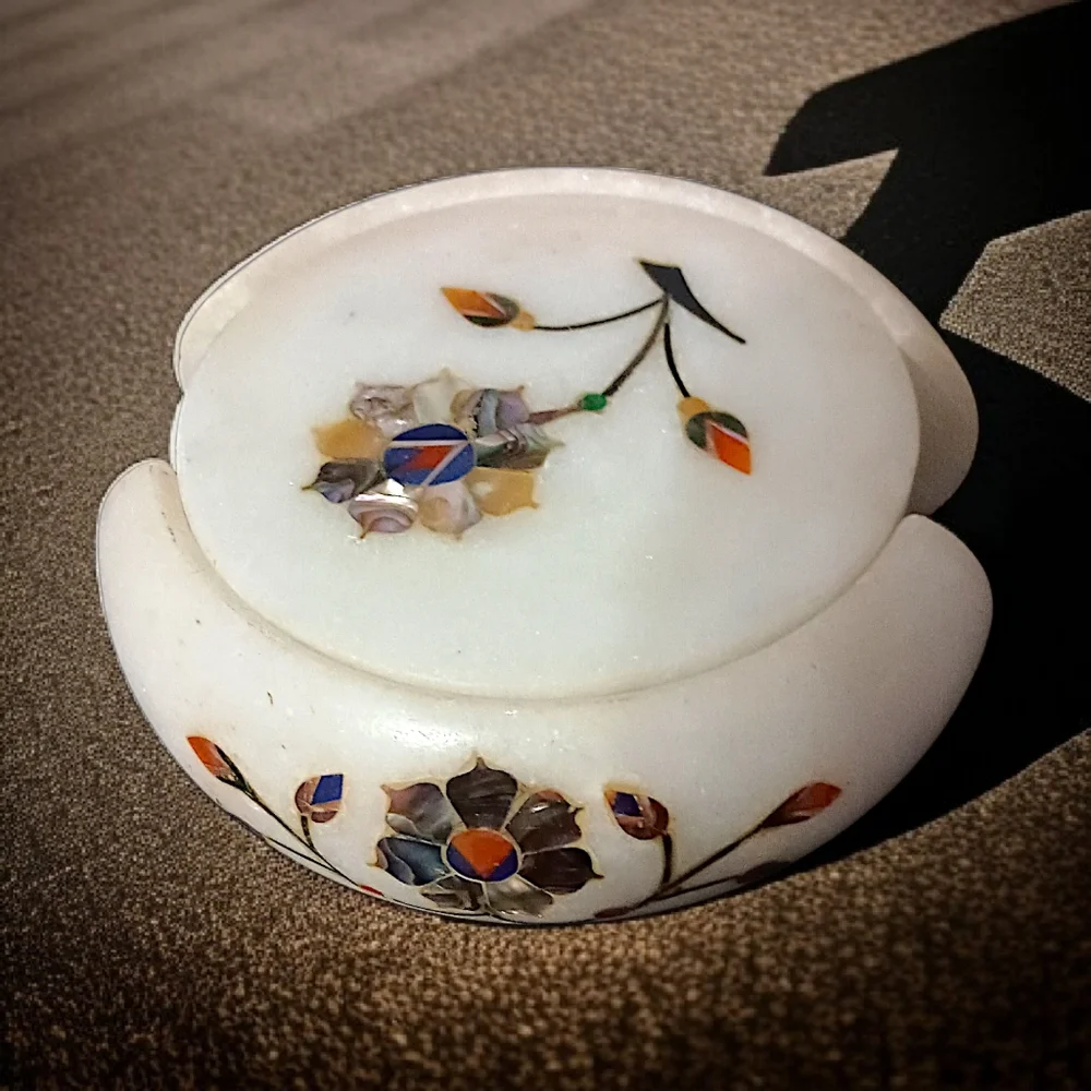 Pietra Dura Gemstone Marble Coasters Inlaid Floral Lapis Abalone‎ Semi Precious